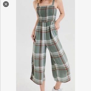 American Eagle plaid wide leg jumpsuit
